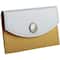 JAM Paper White & Yellow Leather Business Card Holder Case with Snap Closure